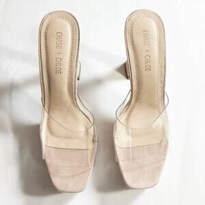 Chase & Chloe Faux Suede Clear Foot Strap Platform Mules - Size 8